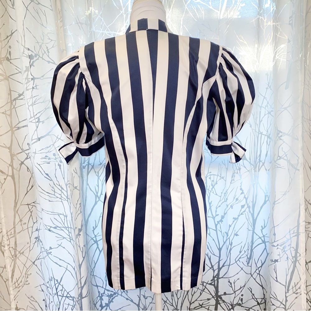 Vintage ALESSANDRINI blue white stripe nautical button ballon sleeve jacket top - Picture 6 of 13